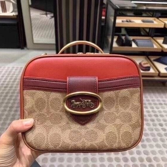 Coach Riley Lunch Box Red And Tan Mini Bag